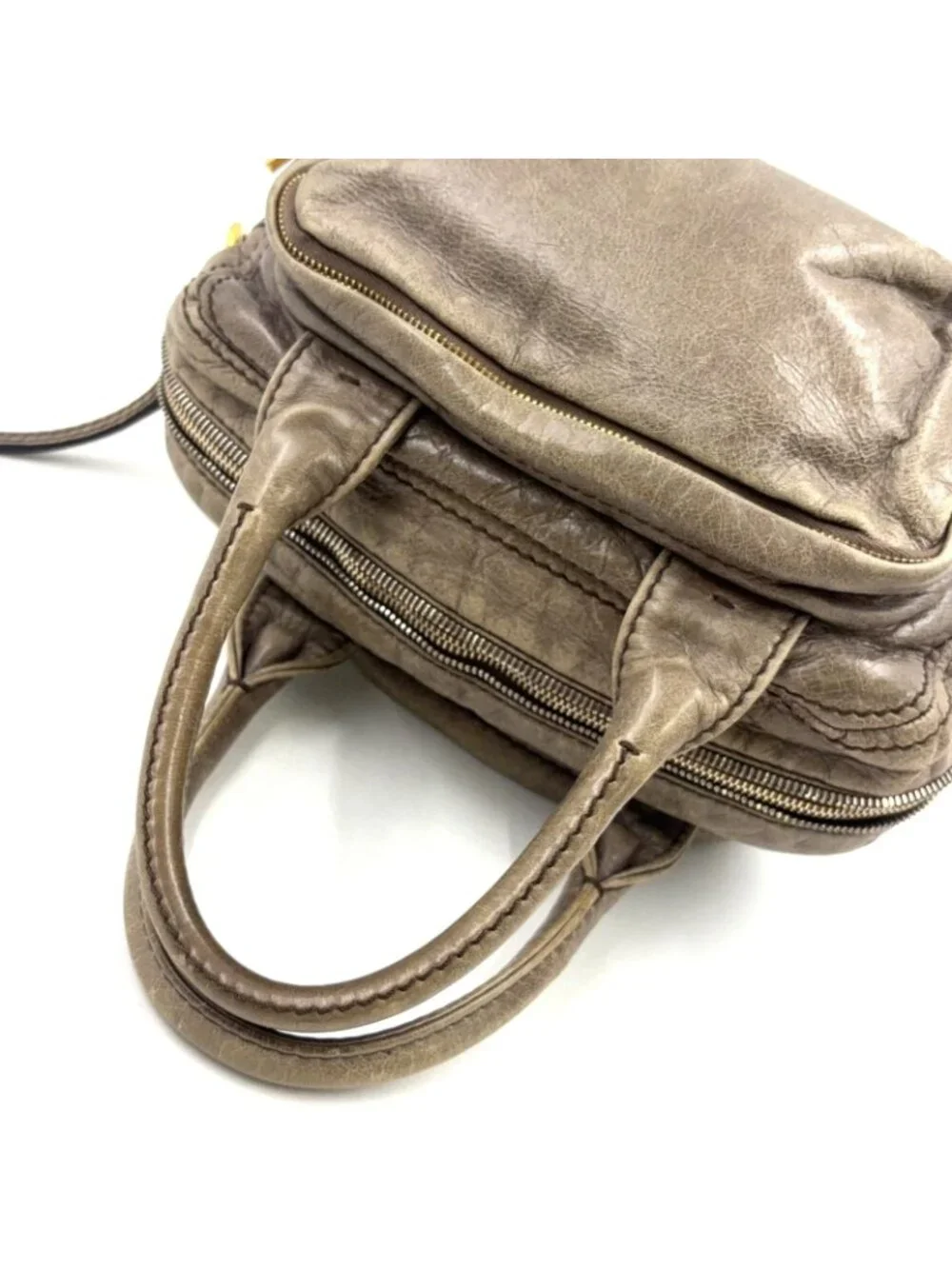 Prada Vitello Shine Bowlet Calf Gray Handbag Gold
